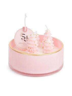 Sincerely Jules Pink Pine Trees Candle in Glass Dish Christmas Holiday Decor NWT